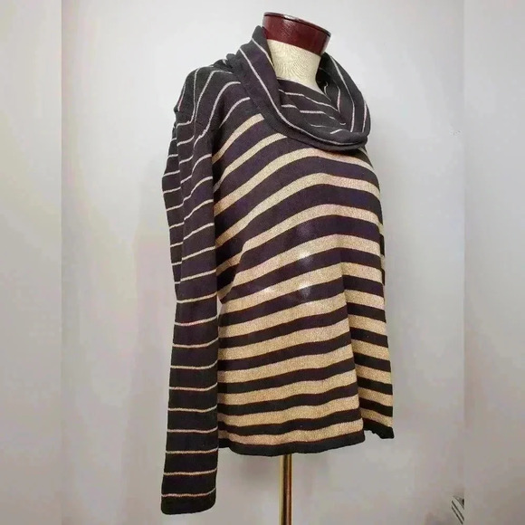 Jones New York black and  gold striped cowl neck sweater. Size large - Picture 2 of 9